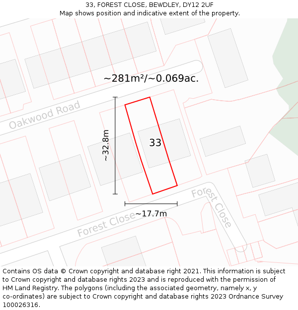 33, FOREST CLOSE, BEWDLEY, DY12 2UF: Plot and title map