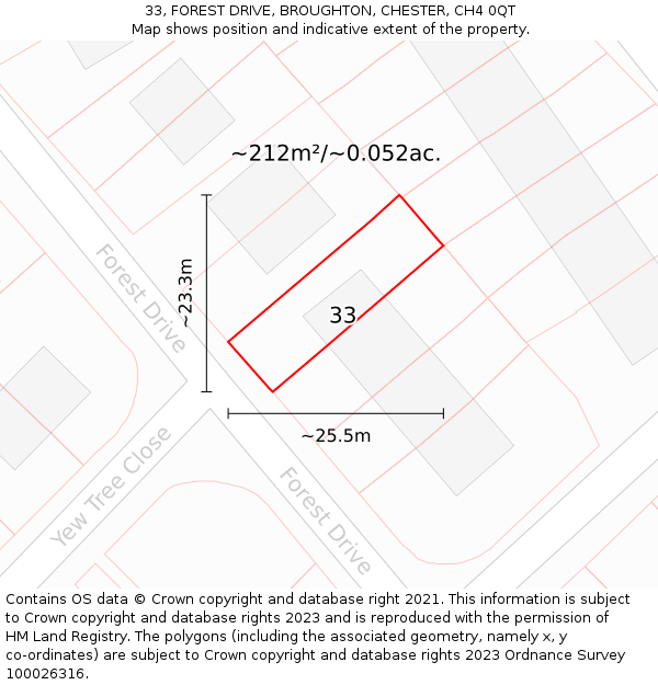 33, FOREST DRIVE, BROUGHTON, CHESTER, CH4 0QT: Plot and title map