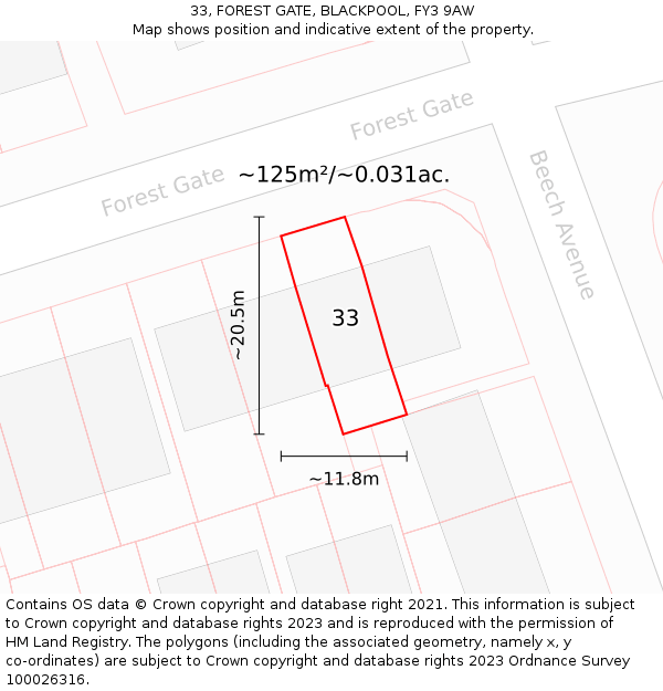 33, FOREST GATE, BLACKPOOL, FY3 9AW: Plot and title map
