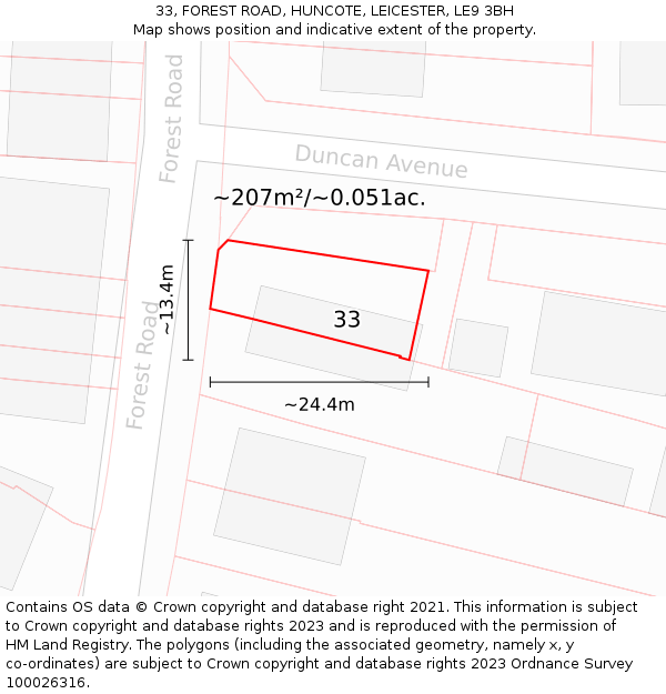 33, FOREST ROAD, HUNCOTE, LEICESTER, LE9 3BH: Plot and title map