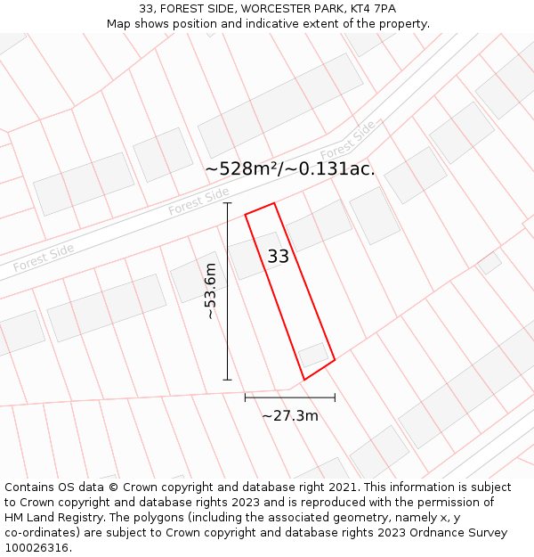 33, FOREST SIDE, WORCESTER PARK, KT4 7PA: Plot and title map