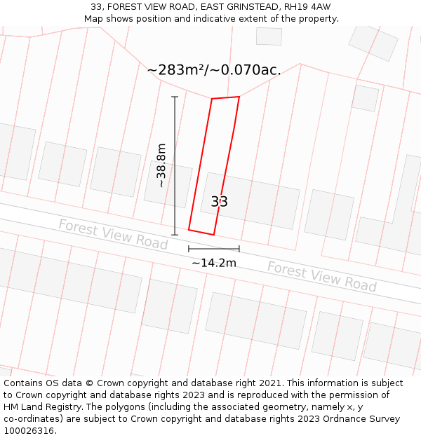 33, FOREST VIEW ROAD, EAST GRINSTEAD, RH19 4AW: Plot and title map