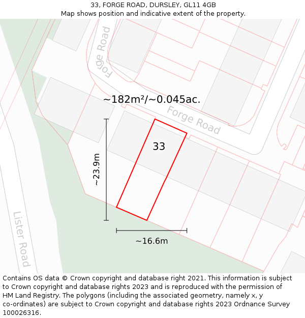 33, FORGE ROAD, DURSLEY, GL11 4GB: Plot and title map
