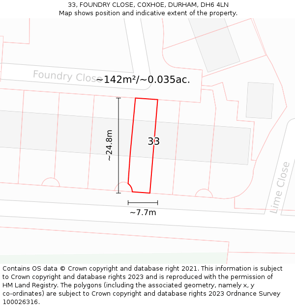 33, FOUNDRY CLOSE, COXHOE, DURHAM, DH6 4LN: Plot and title map