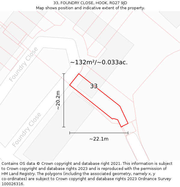 33, FOUNDRY CLOSE, HOOK, RG27 9JD: Plot and title map
