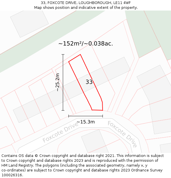 33, FOXCOTE DRIVE, LOUGHBOROUGH, LE11 4WF: Plot and title map