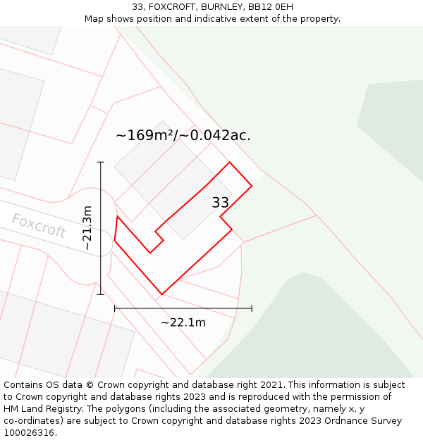 33, FOXCROFT, BURNLEY, BB12 0EH: Plot and title map