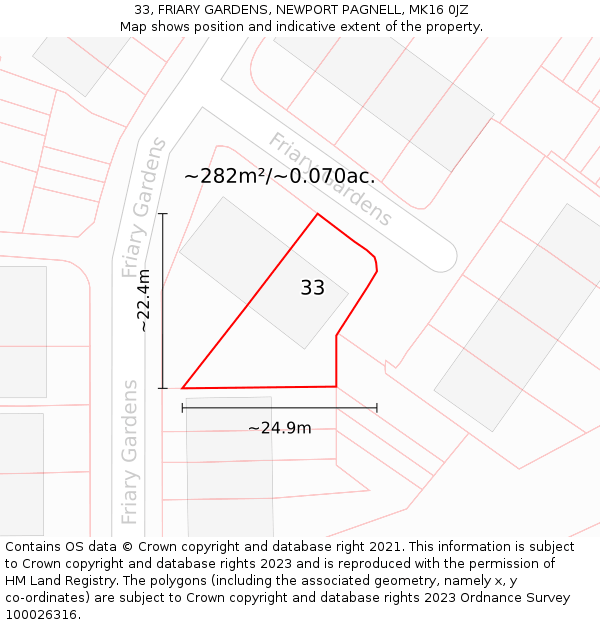 33, FRIARY GARDENS, NEWPORT PAGNELL, MK16 0JZ: Plot and title map