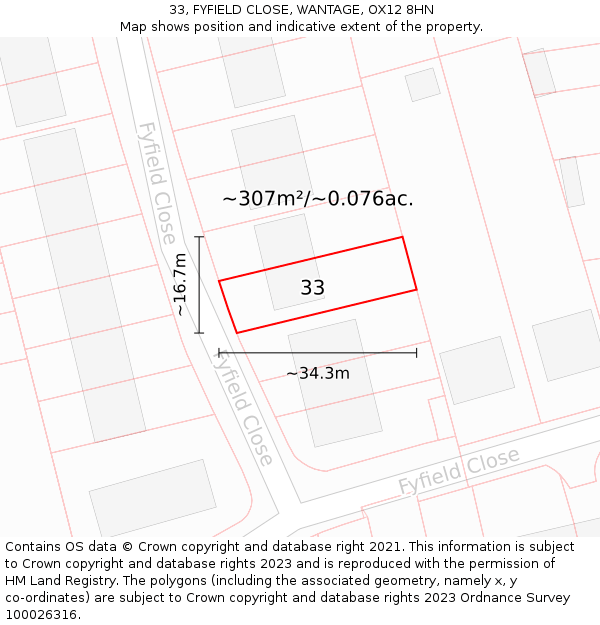 33, FYFIELD CLOSE, WANTAGE, OX12 8HN: Plot and title map