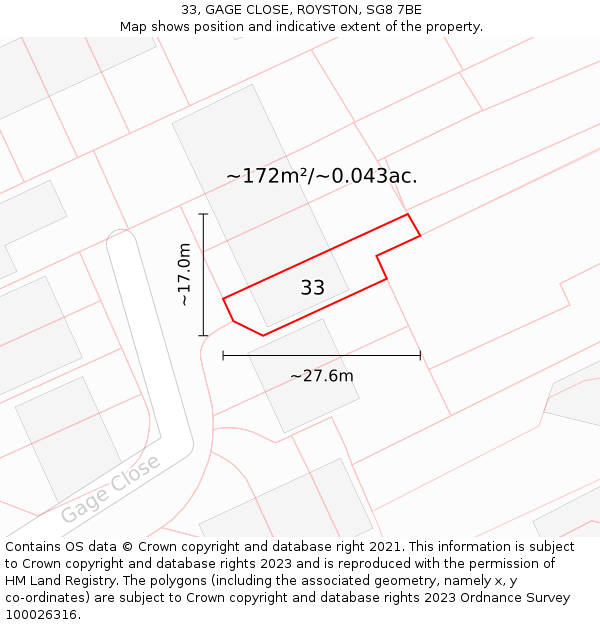 33, GAGE CLOSE, ROYSTON, SG8 7BE: Plot and title map