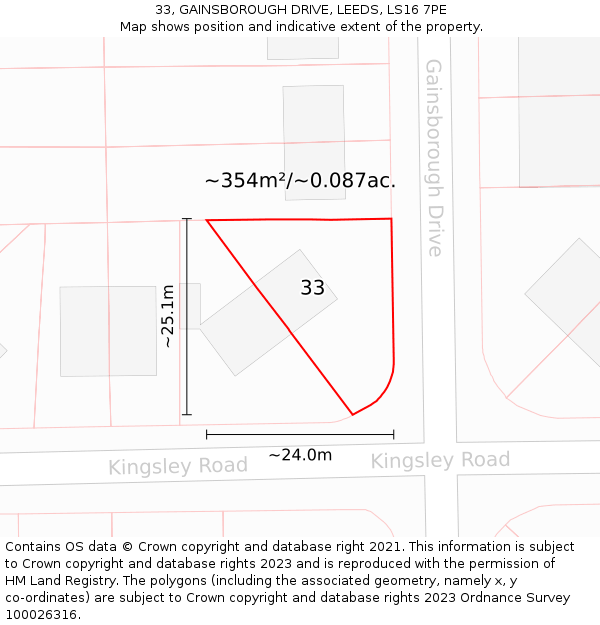 33, GAINSBOROUGH DRIVE, LEEDS, LS16 7PE: Plot and title map