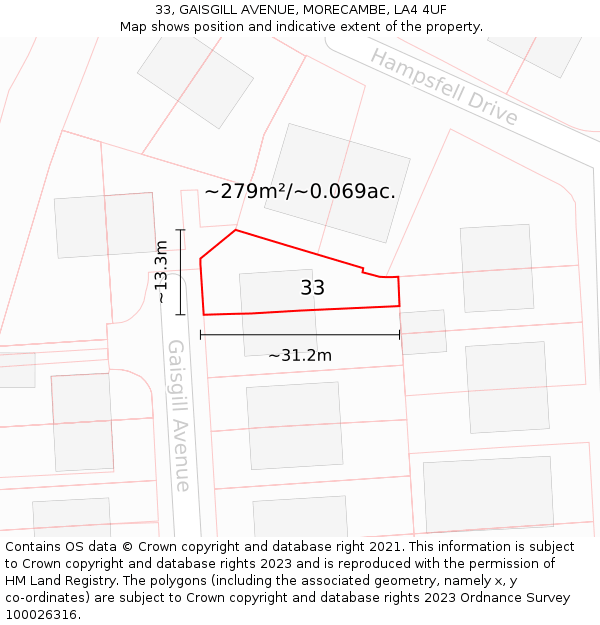 33, GAISGILL AVENUE, MORECAMBE, LA4 4UF: Plot and title map