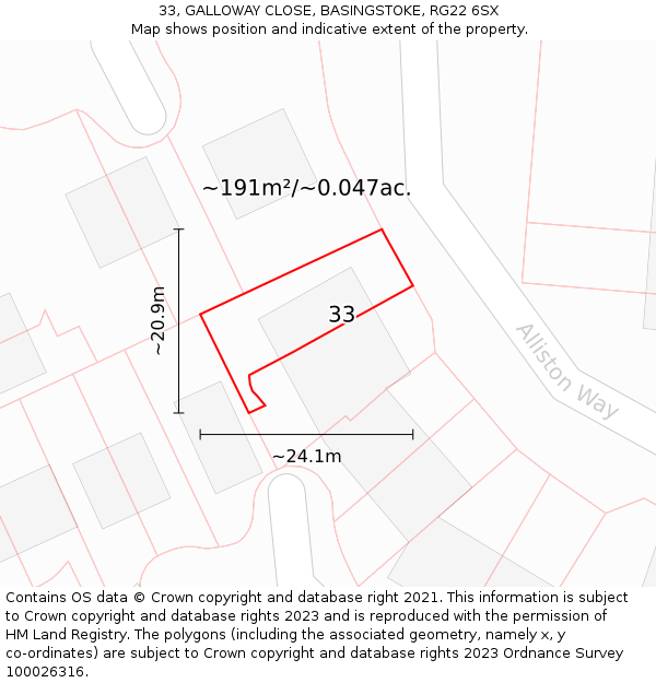 33, GALLOWAY CLOSE, BASINGSTOKE, RG22 6SX: Plot and title map