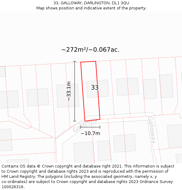 33, GALLOWAY, DARLINGTON, DL1 3QU: Plot and title map
