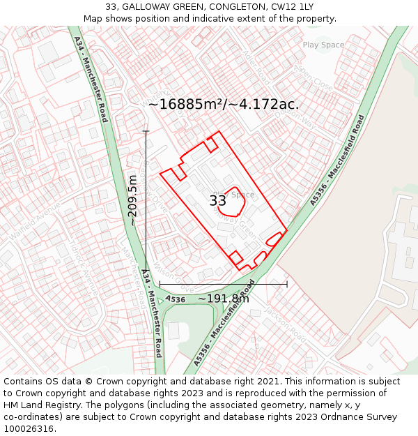 33, GALLOWAY GREEN, CONGLETON, CW12 1LY: Plot and title map