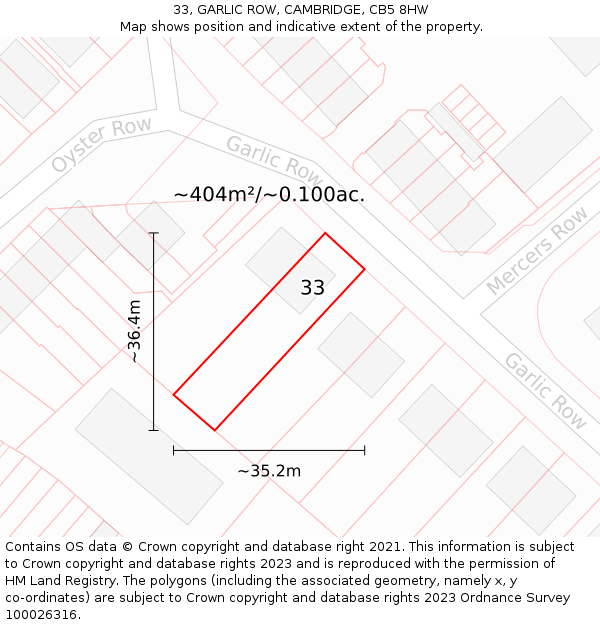 33, GARLIC ROW, CAMBRIDGE, CB5 8HW: Plot and title map