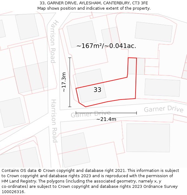 33, GARNER DRIVE, AYLESHAM, CANTERBURY, CT3 3FE: Plot and title map