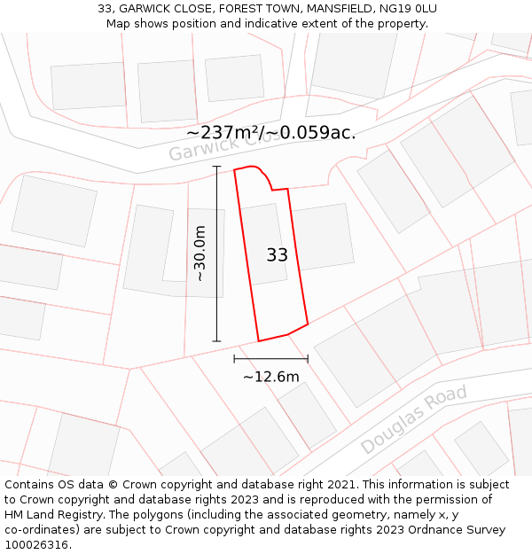 33, GARWICK CLOSE, FOREST TOWN, MANSFIELD, NG19 0LU: Plot and title map