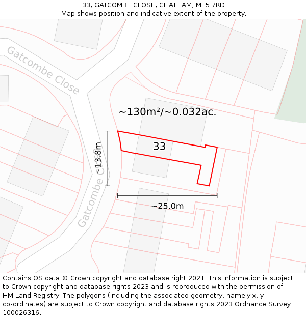 33, GATCOMBE CLOSE, CHATHAM, ME5 7RD: Plot and title map