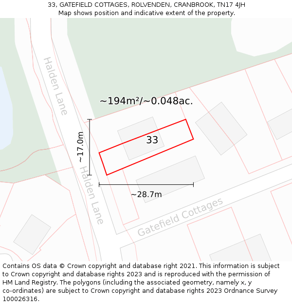 33, GATEFIELD COTTAGES, ROLVENDEN, CRANBROOK, TN17 4JH: Plot and title map