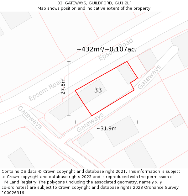 33, GATEWAYS, GUILDFORD, GU1 2LF: Plot and title map