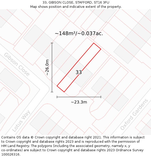 33, GIBSON CLOSE, STAFFORD, ST16 3FU: Plot and title map