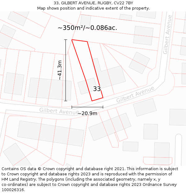 33, GILBERT AVENUE, RUGBY, CV22 7BY: Plot and title map