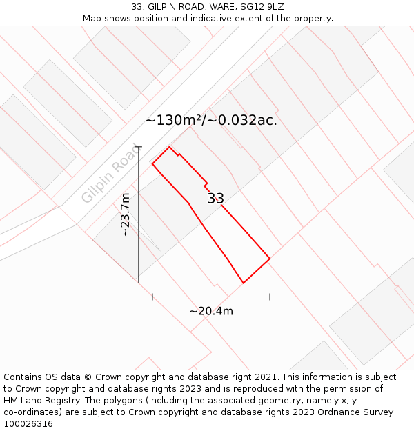 33, GILPIN ROAD, WARE, SG12 9LZ: Plot and title map