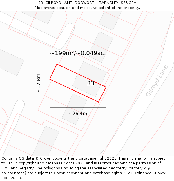 33, GILROYD LANE, DODWORTH, BARNSLEY, S75 3PA: Plot and title map
