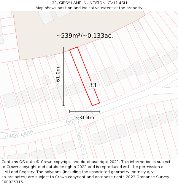 33, GIPSY LANE, NUNEATON, CV11 4SH: Plot and title map