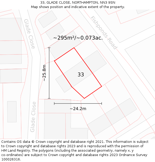 33, GLADE CLOSE, NORTHAMPTON, NN3 9SN: Plot and title map