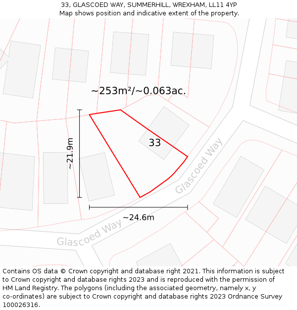 33, GLASCOED WAY, SUMMERHILL, WREXHAM, LL11 4YP: Plot and title map