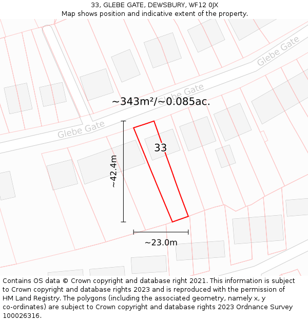 33, GLEBE GATE, DEWSBURY, WF12 0JX: Plot and title map