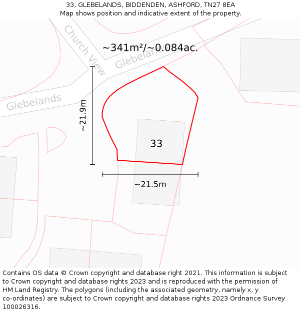 33, GLEBELANDS, BIDDENDEN, ASHFORD, TN27 8EA: Plot and title map