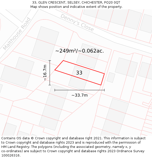33, GLEN CRESCENT, SELSEY, CHICHESTER, PO20 0QT: Plot and title map
