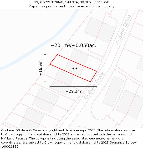 33, GODWIN DRIVE, NAILSEA, BRISTOL, BS48 2XE: Plot and title map