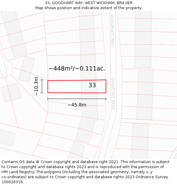 33, GOODHART WAY, WEST WICKHAM, BR4 0ER: Plot and title map