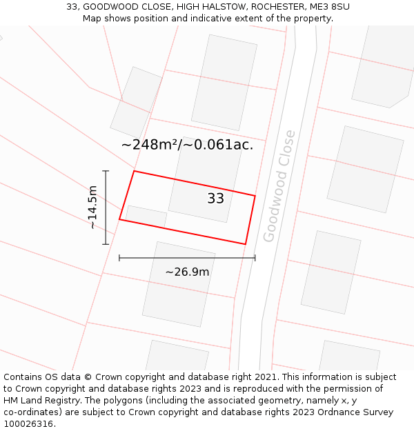 33, GOODWOOD CLOSE, HIGH HALSTOW, ROCHESTER, ME3 8SU: Plot and title map