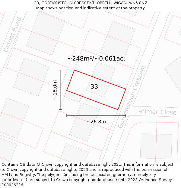 33, GORDONSTOUN CRESCENT, ORRELL, WIGAN, WN5 8NZ: Plot and title map