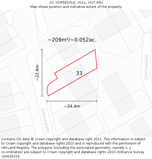 33, GORSEDALE, HULL, HU7 4AU: Plot and title map