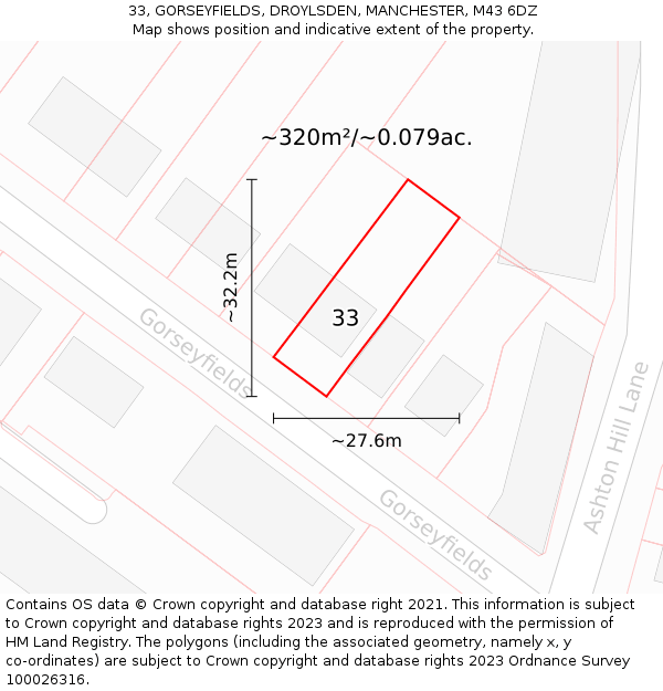 33, GORSEYFIELDS, DROYLSDEN, MANCHESTER, M43 6DZ: Plot and title map