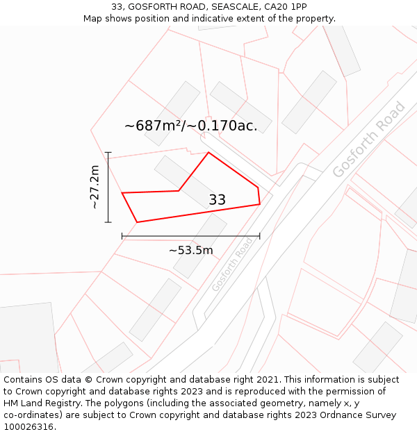 33, GOSFORTH ROAD, SEASCALE, CA20 1PP: Plot and title map