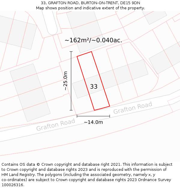 33, GRAFTON ROAD, BURTON-ON-TRENT, DE15 9DN: Plot and title map