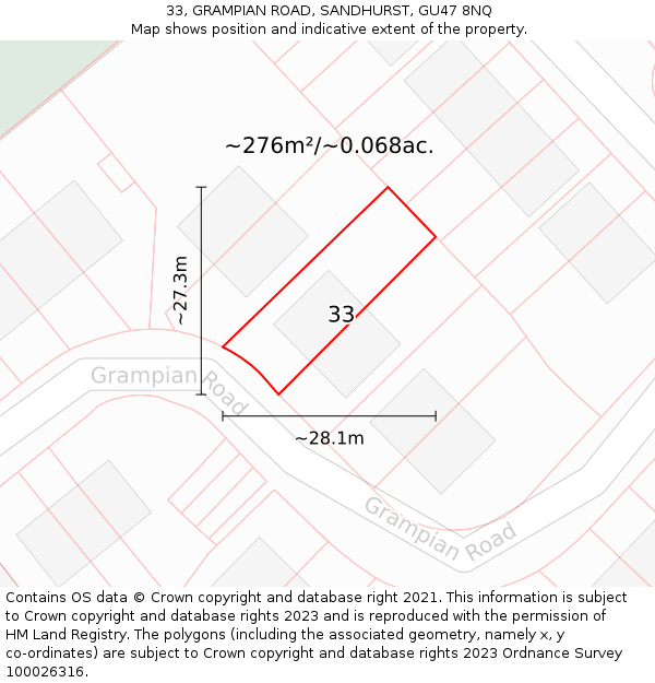33, GRAMPIAN ROAD, SANDHURST, GU47 8NQ: Plot and title map
