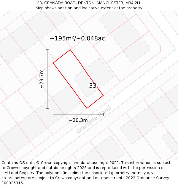 33, GRANADA ROAD, DENTON, MANCHESTER, M34 2LL: Plot and title map