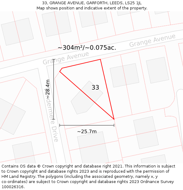 33, GRANGE AVENUE, GARFORTH, LEEDS, LS25 1JL: Plot and title map