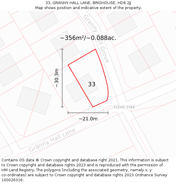 33, GRANNY HALL LANE, BRIGHOUSE, HD6 2JJ: Plot and title map