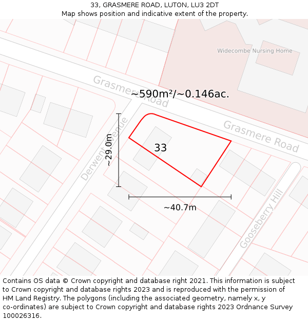 33, GRASMERE ROAD, LUTON, LU3 2DT: Plot and title map