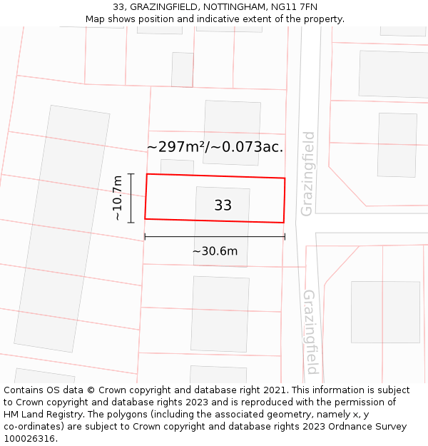 33, GRAZINGFIELD, NOTTINGHAM, NG11 7FN: Plot and title map