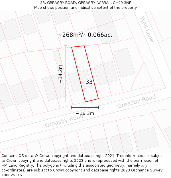 33, GREASBY ROAD, GREASBY, WIRRAL, CH49 3NE: Plot and title map